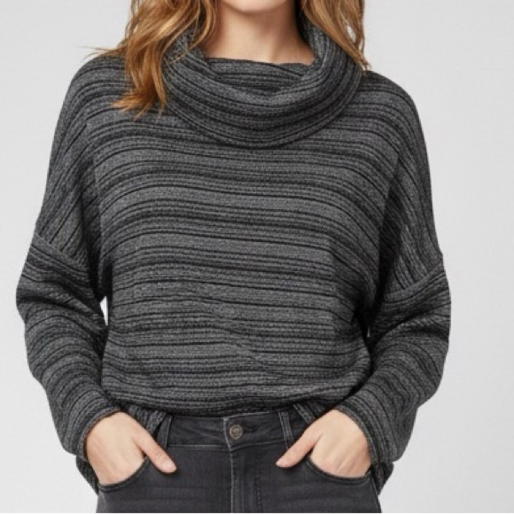 seven7 metallic stripe, cowl neck, dolman sleeve top, black, s